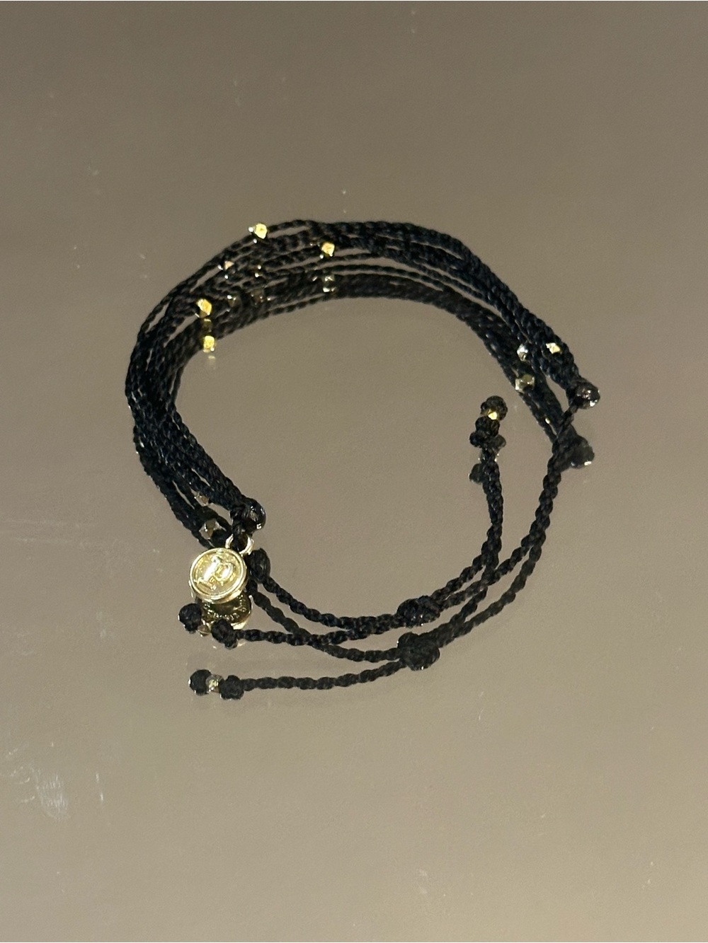 Black Braided Multi-Strand Women's Bracelet with Gold Accents - Picture 2 of 4